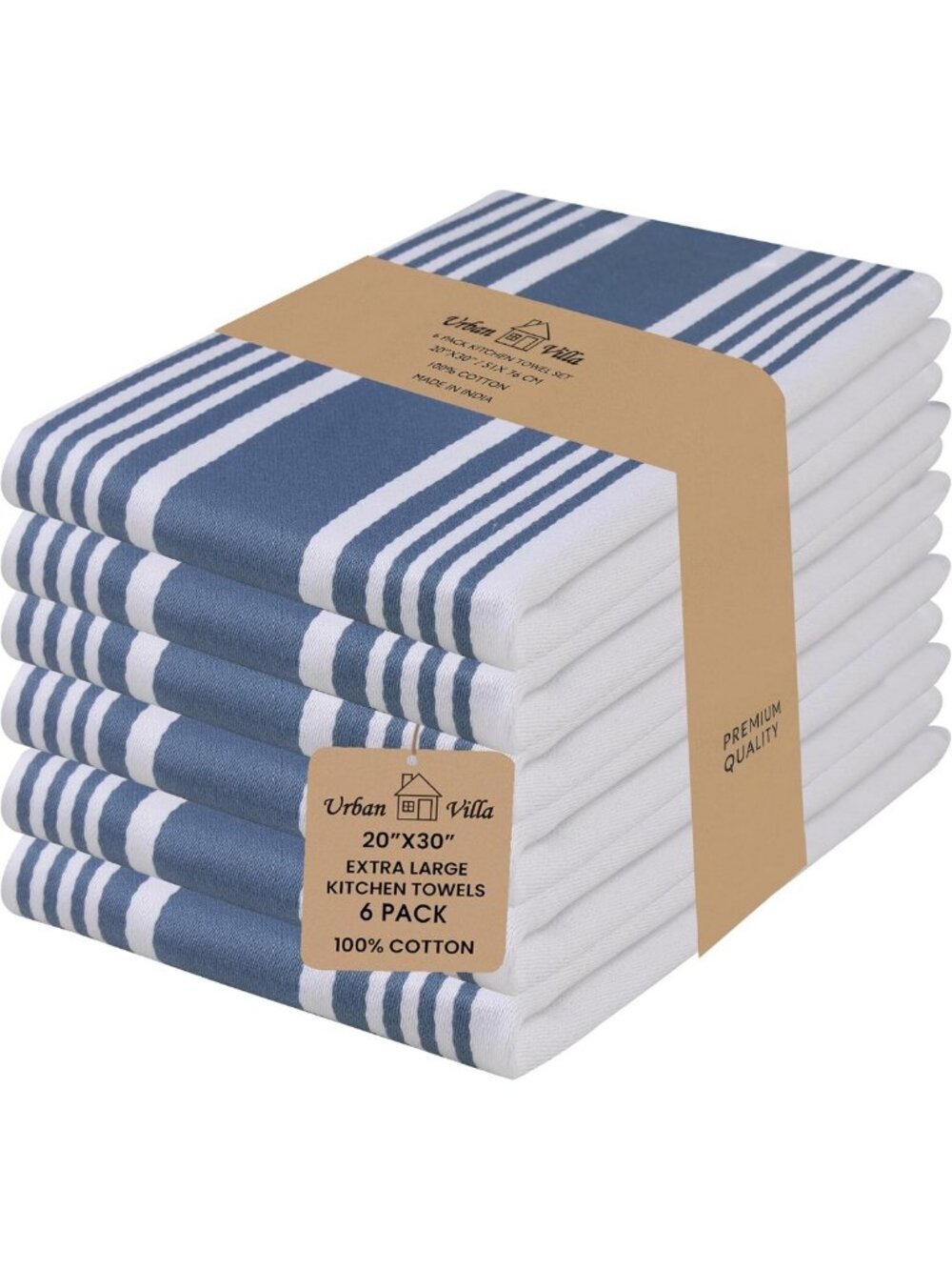 100% Cotton Kitchen Towels Set of 6 - Highly Absorbent Dish Cloths, 20"x30